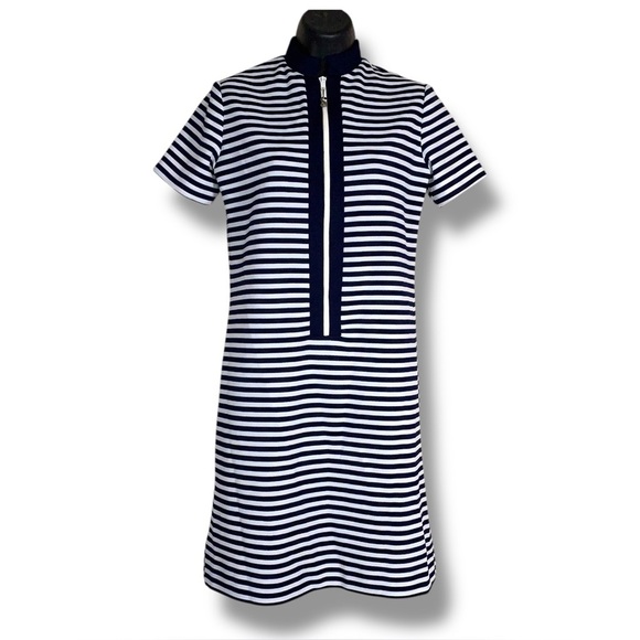 Serbin Dresses & Skirts - Vintage Serbin Size 6 Navy Blue And White Striped Dress Short Sleeve Sporty